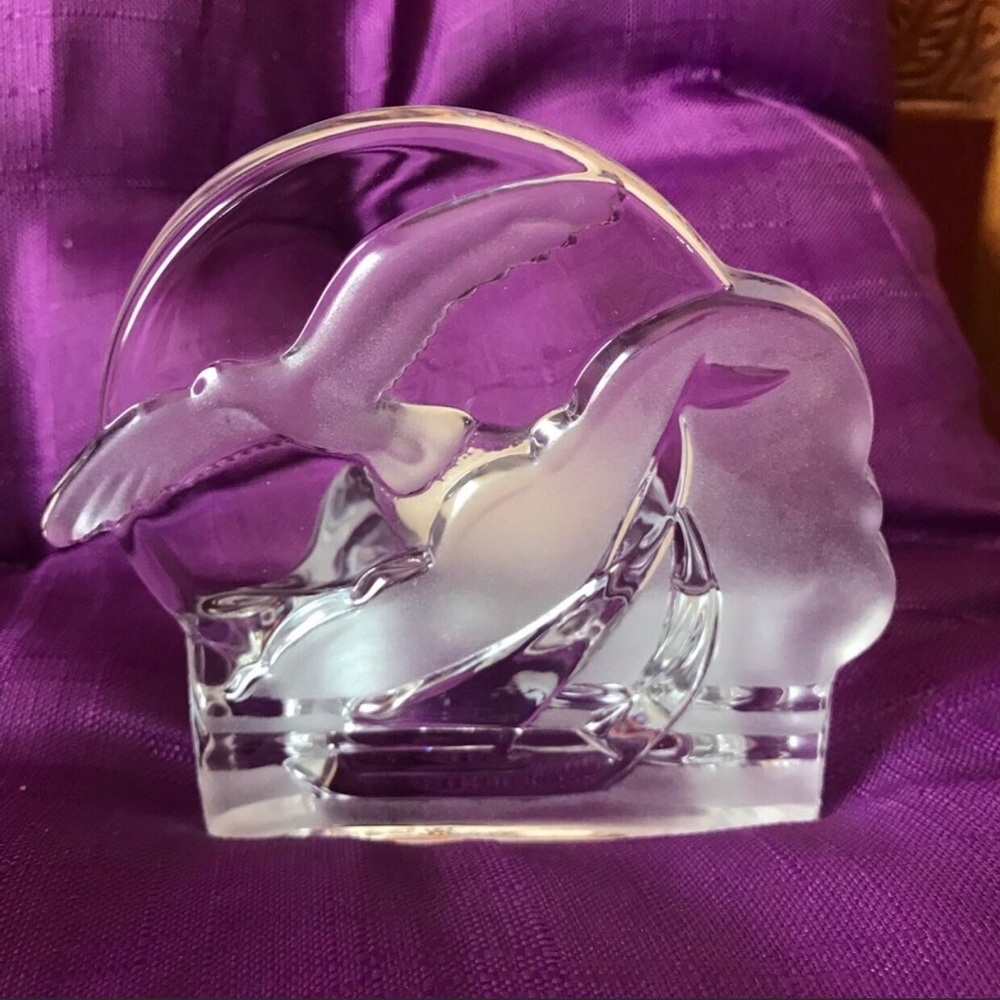 Vintage Light Up Seagulls & Boat Crystal Glass Votive Candle Holder